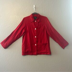 Lauren Ralph Lauren petite red linen long sleeve button down blouse size medium